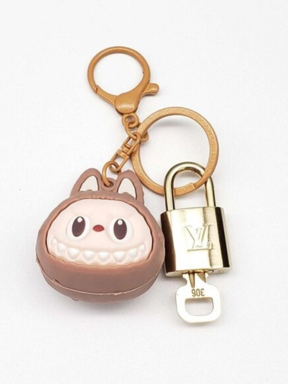 LV Authentic Gold Padlock 🔒 Key Set w/ Unbranded Labubu Keychain Charm - Picture 7 of 7